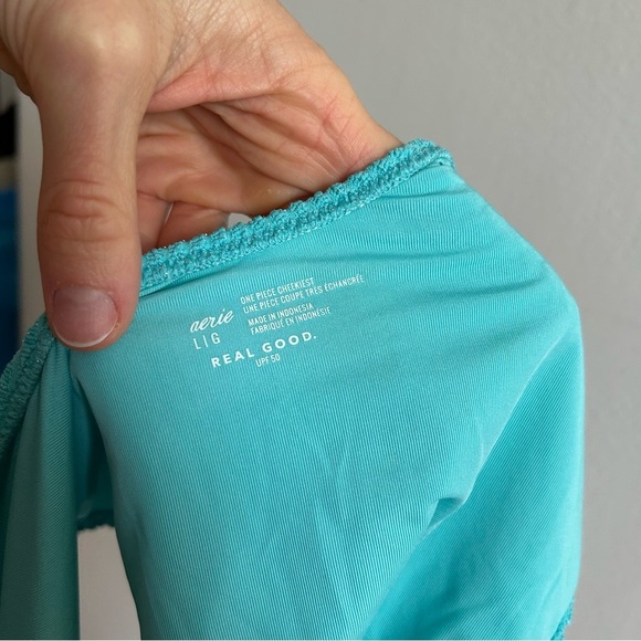 Aerie Sz L Blue Cheekiest Shimmery One Piece Swimsuit - Picture 7 of 8